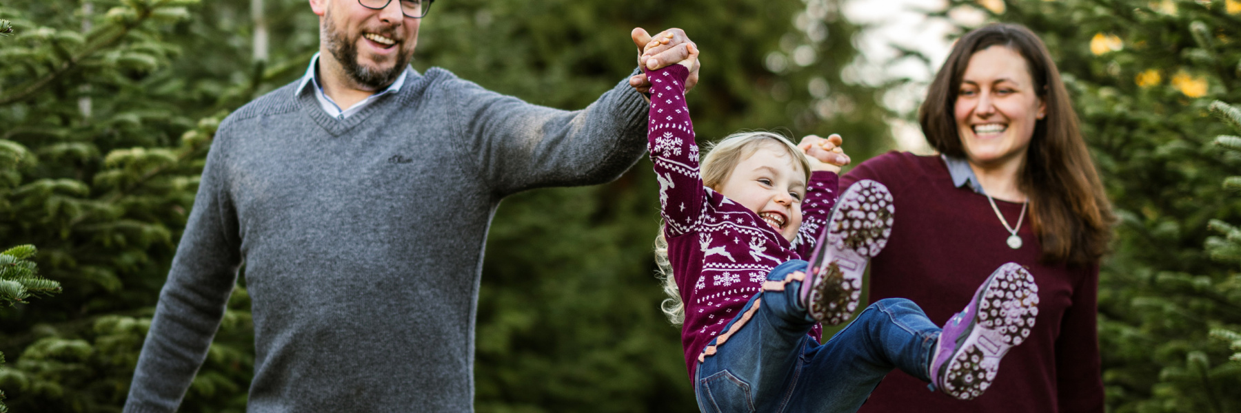 So grün, so grün, Familienfotos in mitten zahlreicher Tannen